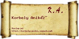 Korbely Anikó névjegykártya