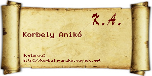 Korbely Anikó névjegykártya